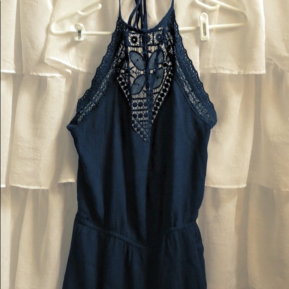American Eagle Halter Romper with poms